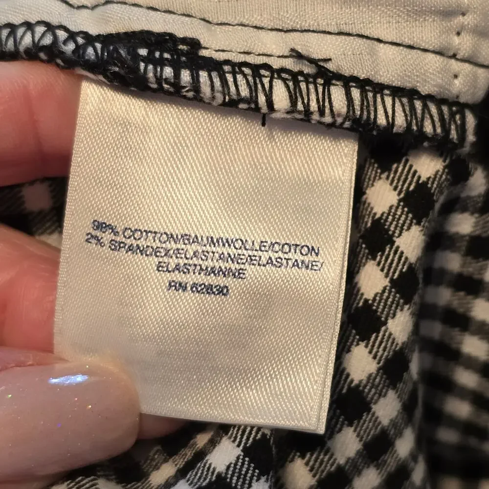 Lands End Shorts Womens 14 Black White Gingham High Rise Stretch Cottagecore